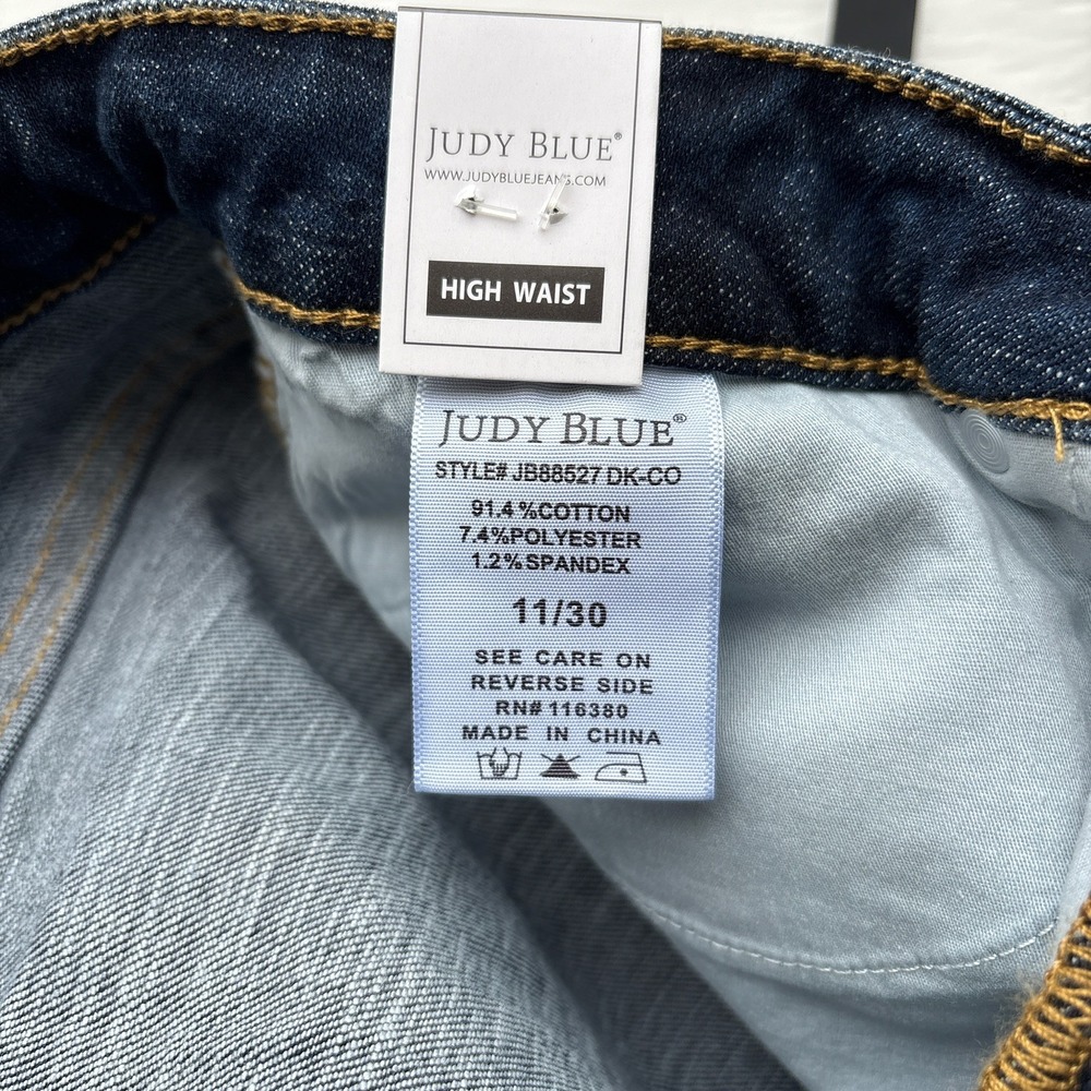 Judy Blue Womens Jeans 11/30 Dark Wash Blue High Rise Skinny Fit‎ Raw Hem NWT - Picture 8 of 15